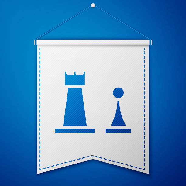 蓝色象棋图标孤立在蓝色背景图片下载