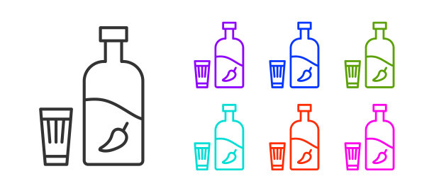 黑线伏特加与胡椒和玻璃图标图片下载