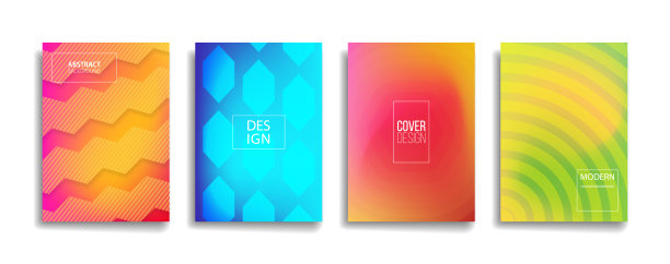 明亮的渐变颜色抽象线条图案背景封面设计。现代的背景设计与时尚和生动活泼的色彩。蓝紫红橙绿标语牌海报矢量封面模板。图片下载