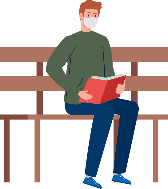 戴着医用口罩的人坐在里面看书图片下载