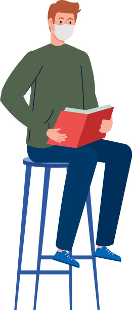 戴着医用口罩的人坐在里面看书图片下载