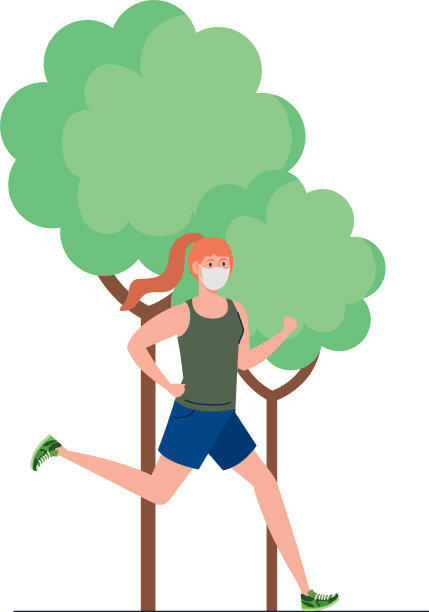 女马拉松运动员跑步时戴着医用口罩图片下载