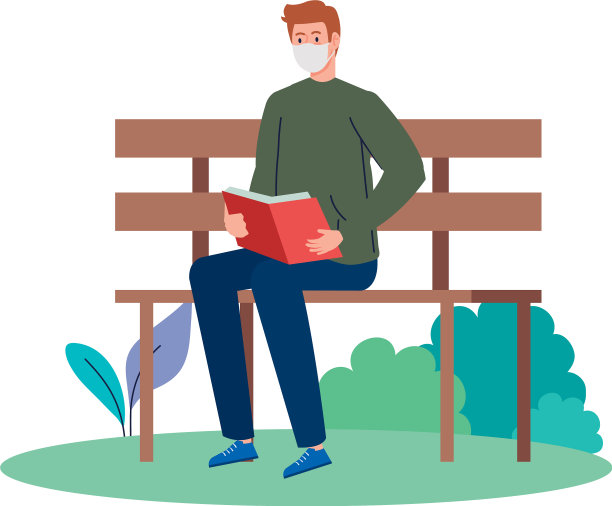 戴着医用口罩的人坐在里面看书图片下载