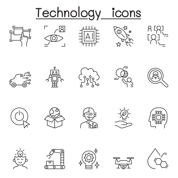 技术图标设置在细线风格图片下载