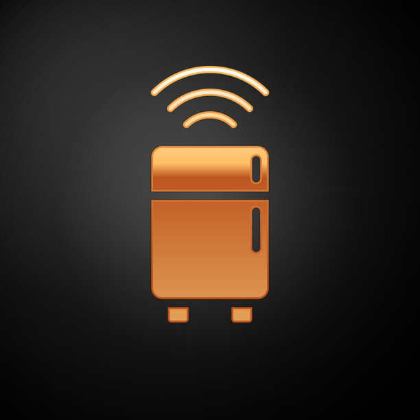 金色智能冰箱图标孤立在黑色图片下载