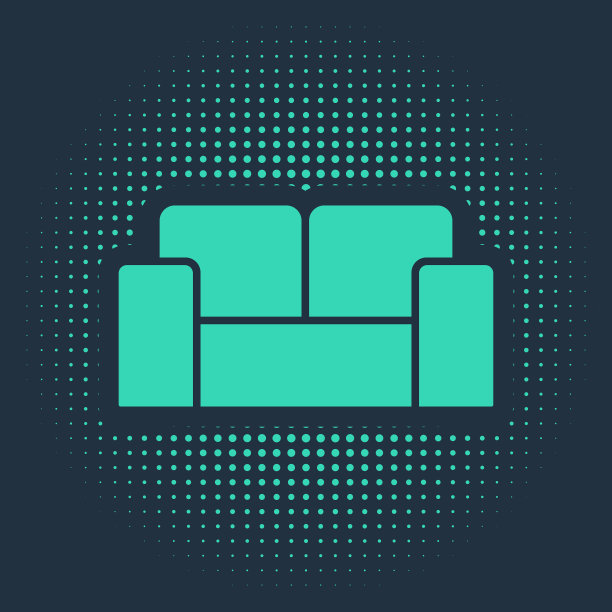 绿色沙发图标孤立在蓝色背景图片下载