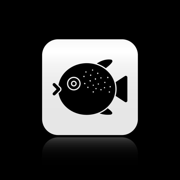 黑色河豚鱼图标孤立在黑色图片下载