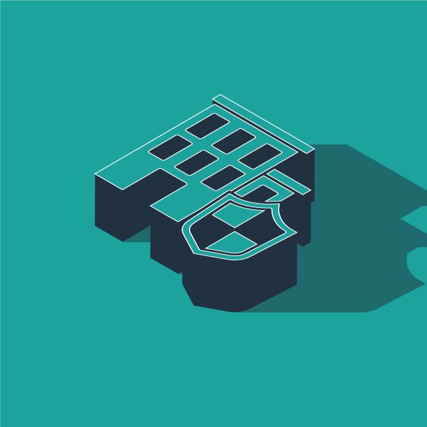 等距房屋与盾牌图标隔离在绿色图片下载