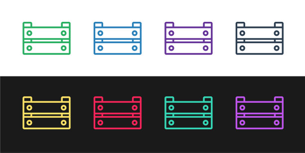 设置线木盒图标孤立在黑色和图片下载