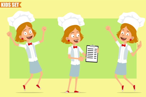 卡通平面厨师厨师女孩的角色设置图片下载