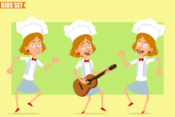 卡通平面厨师厨师女孩的角色设置图片下载