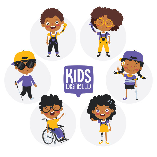 滑稽的卡通残疾儿童摆姿势图片下载