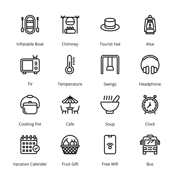 旅游和旅游轮廓图标-描边，矢量图片下载