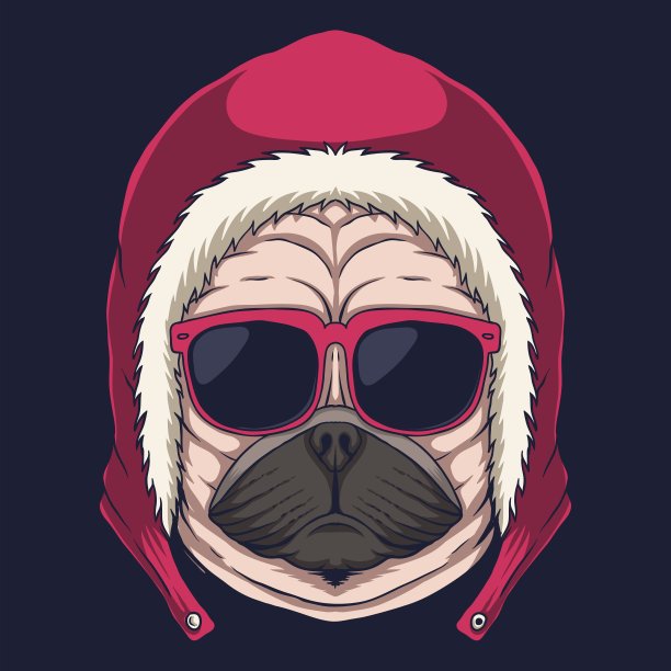 哈巴狗头眼镜矢量插图图片下载