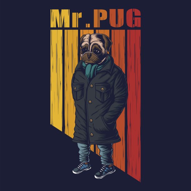 哈巴狗时尚矢量插图图片下载