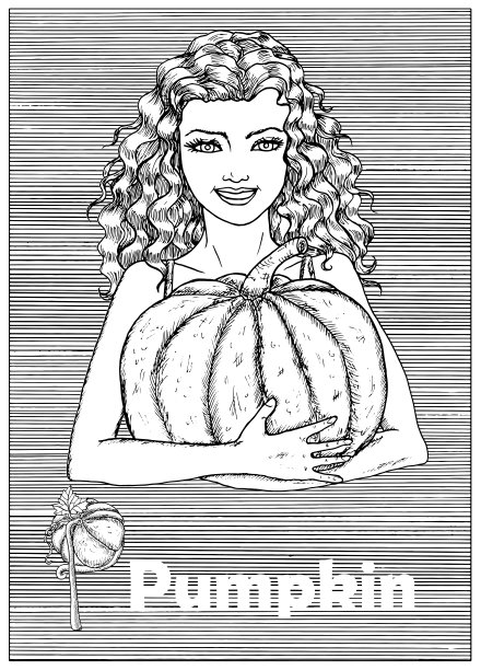 年轻美丽的女人拿着南瓜蔬菜在条纹的背景。图片下载