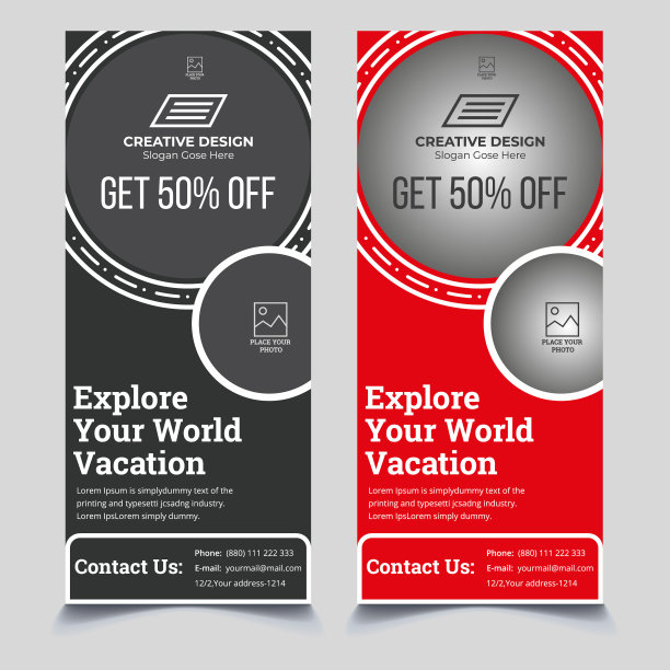 商务旅行明信片行李牌DL传单设计。，旅行dl传单/机架卡图片下载