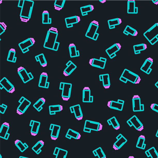 线热水瓶容器图标隔离无缝模式的黑色背景。热瓶图标。露营和徒步旅行的装备。向量图片下载