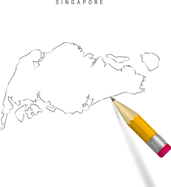 新加坡手绘草图轮廓地图孤立上图片下载