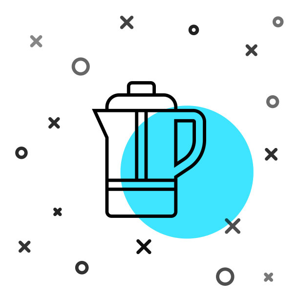 黑色线茶壶图标孤立在白色背景。随机动态形状。向量图片下载