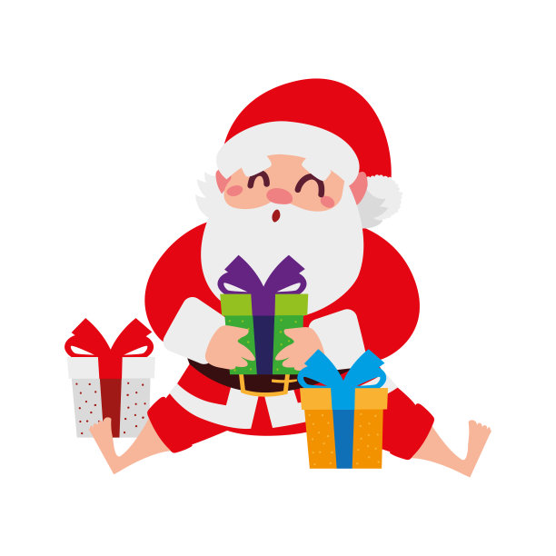 圣诞老人坐在许多礼物的卡通人物图片下载