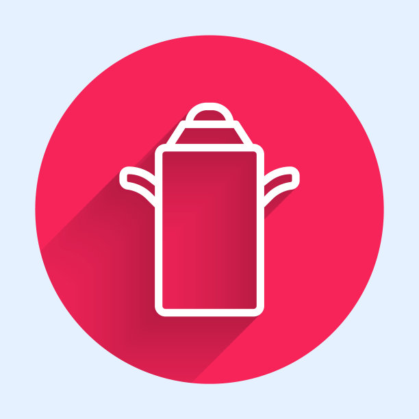 白线牛奶罐容器图标孤立与长阴影。红色圆圈按钮。向量图片下载