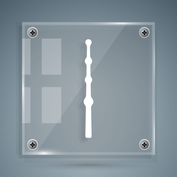 白色魔术棒图标孤立在灰色背景。星形魔法配件。神奇的力量。方形玻璃面板。向量图片下载