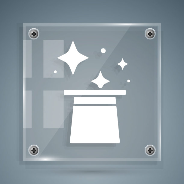 白色魔术帽图标孤立在灰色背景。魔术。神秘的娱乐概念。方形玻璃面板。向量图片下载