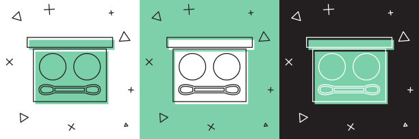 设置眼影调色板刷图标隔离在白色和绿色，黑色的背景。向量图片下载