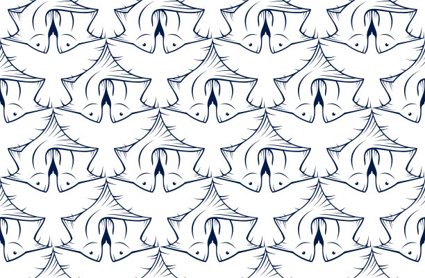 鸟和鱼矢量无缝背景在埃舍尔艺术家图形风格，动物无穷的图案。图片下载