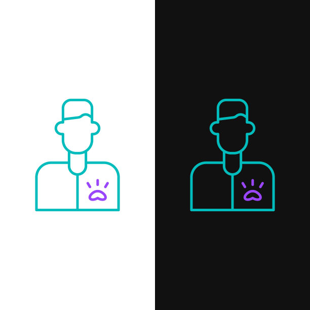 线兽医医生图标隔离在白色和黑色背景。色彩斑斓的轮廓的概念。向量图片下载