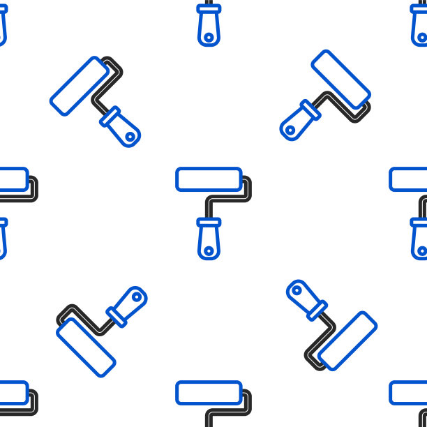 线漆辊刷图标隔离无缝图案的白色背景。色彩斑斓的轮廓的概念。向量图片下载