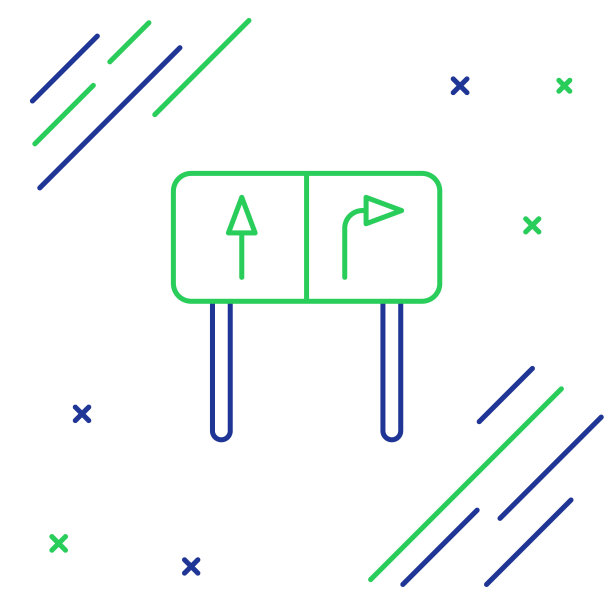 线道路交通标志。路标图标孤立在白色背景上。指针的象征。孤立的街道信息标志。方向的信号。色彩斑斓的轮廓的概念。向量图片下载