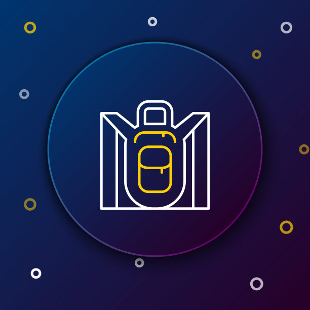 行徒步背包图标孤立在蓝色背景。野营和登山背包。色彩斑斓的轮廓的概念。向量图片下载