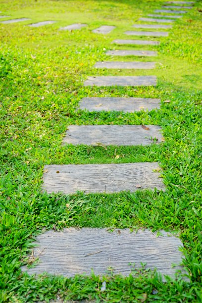 绿草地上的石头小路图片下载