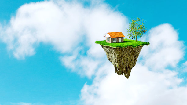 建在悬崖上的家在云中飞翔图片下载