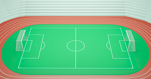 足球场地与看台的人和田径轨道在低多边形风格，3d插图图片下载