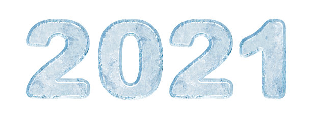 2021年新年冰数。以冰冻水的数字形式表示年份。孤立在白色的。三维渲染图片下载