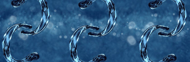 三个蓝色玻璃人物在蓝色模糊的粒子背景上图片下载