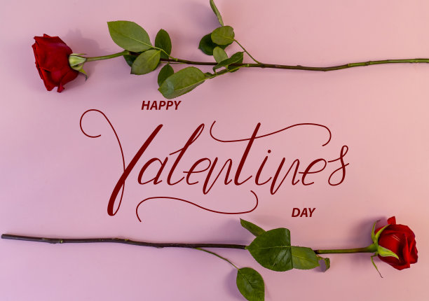 情人节快乐贺卡、在线banner，带有红色玫瑰图片下载