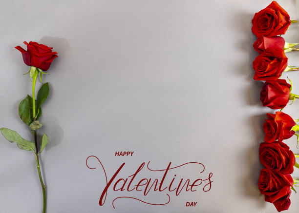 情人节快乐贺卡、在线banner，带有红色玫瑰图片下载