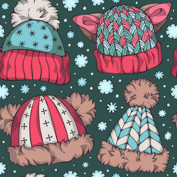 色彩缤纷的图案与冬季帽子图片下载