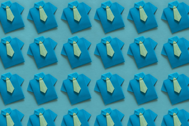 蓝色衬衫和绿色折纸领带图案图片下载