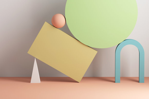 带有拱形和彩色平衡原语的3d装置图片下载