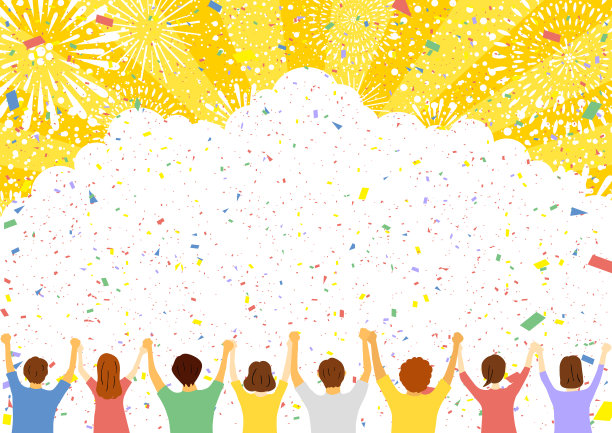 人们手牵着手，在空中燃放烟花图片下载