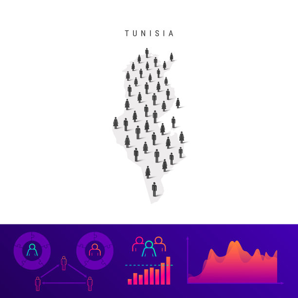 突尼斯人地图详细的剪影混合图片下载