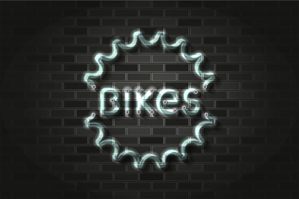 自行车自行车标志发光的霓虹灯或玻璃图片下载