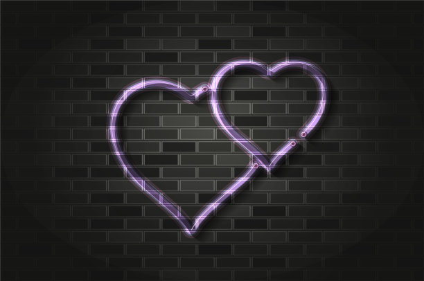 婚礼心形霓虹灯或玻璃管上发光图片下载