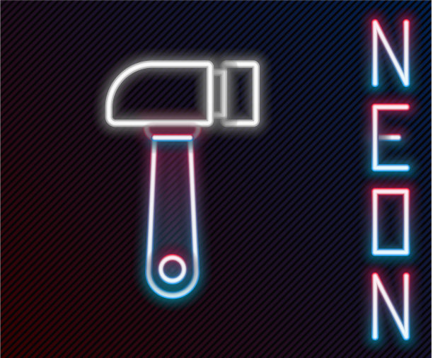 发光的霓虹灯线锤图标孤立在黑色图片下载