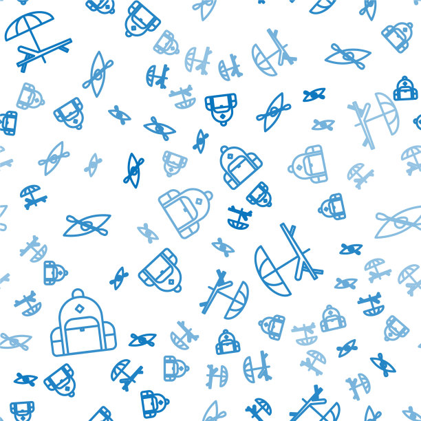 Set line徒步背包日光浴床和伞和图片下载